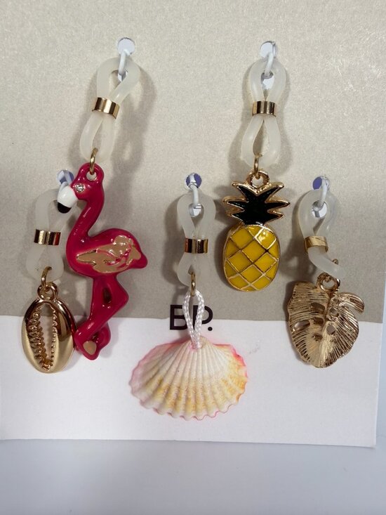 BP. Jewelry - BP. Tropical Charm Set NWT Flamingo Pineapple Palm Shell Gold Pink 5pc
